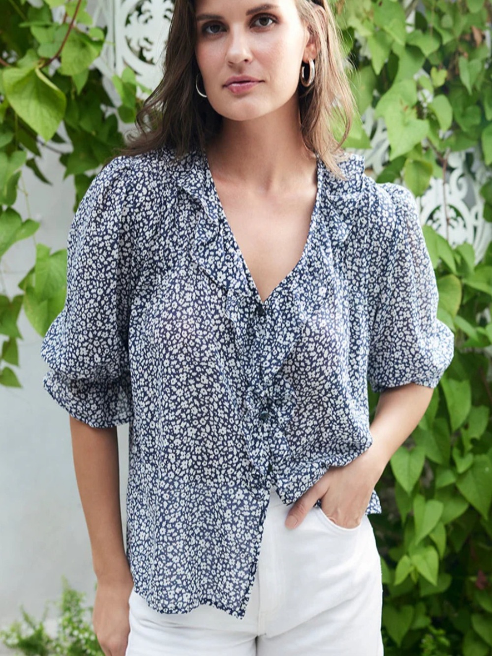 Paneros Chloe Shirt in Navy Vintage Bloom, Size XS